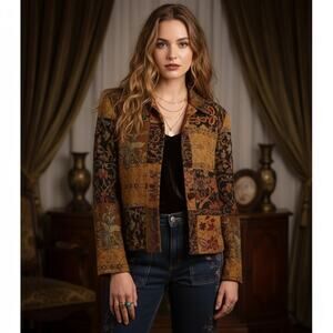 Vintage 90s BFA Classics Tapestry Patchwork Jacket • Size S • Made in USA